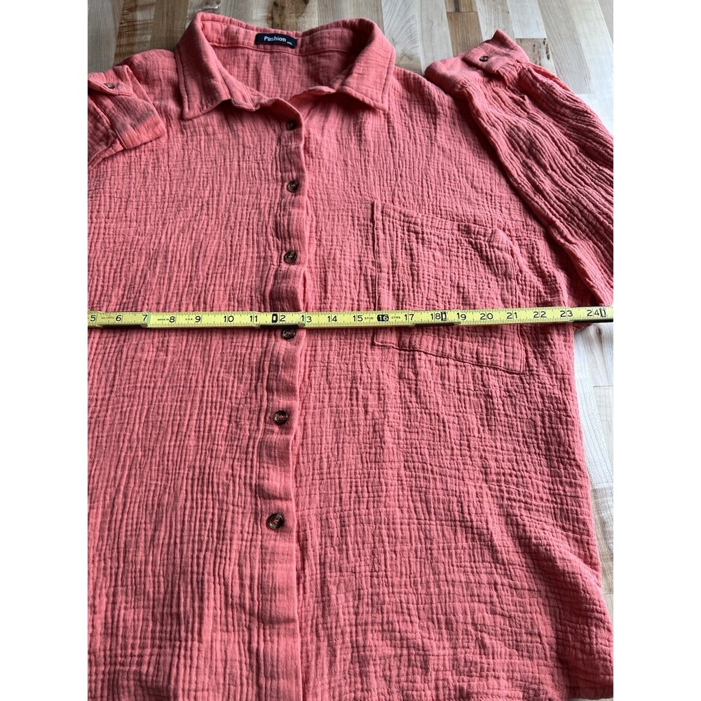 Women's Oversized Long Sleeve Button Up 100% Cotton Gauze Crinkle Slouchy XXL - Picture 8 of 9